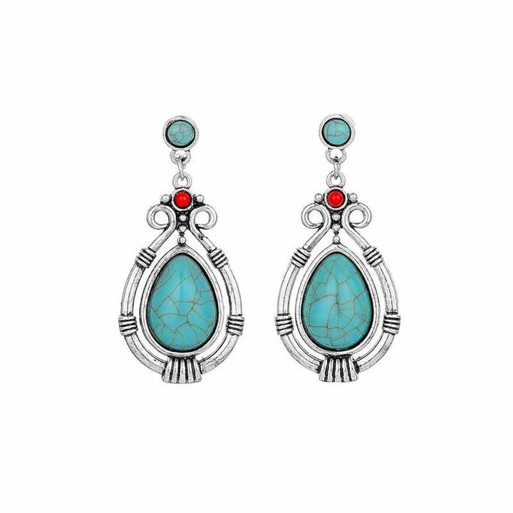 BWOOOH Tibet Vintage Turquoise Waterdrop Strength Drop Dangle Earrings Clips