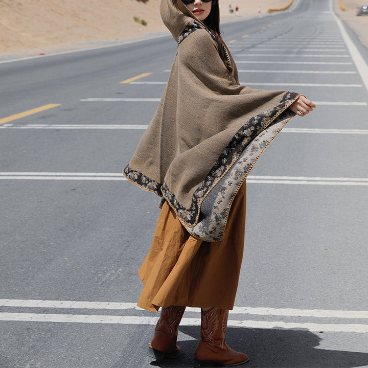BWOOOH Tibetan Shawl Border Small Floral Flower Hooded Cl