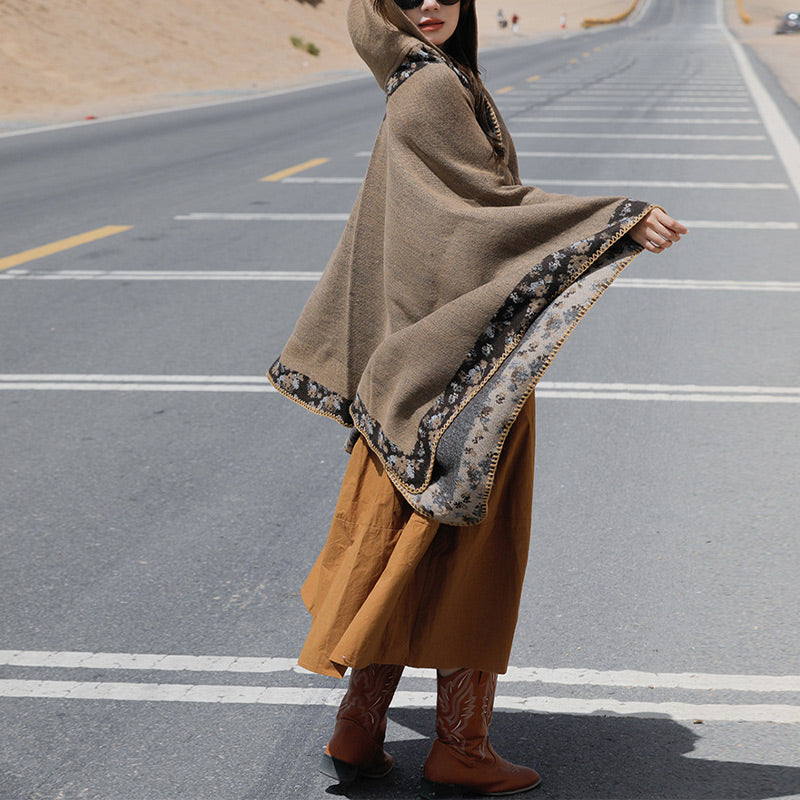 BWOOOH Tibetan Shawl Border Small Floral Flower Hooded Cl