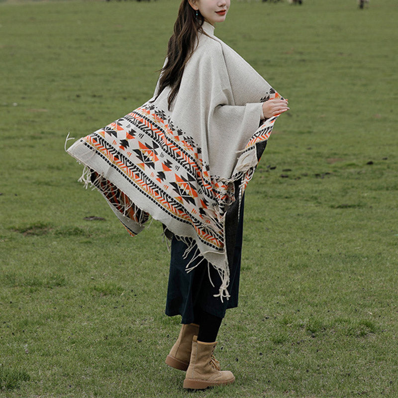 BWOOOH Tibetan Shawl Colorful Geometry Winter Cozy Travel
