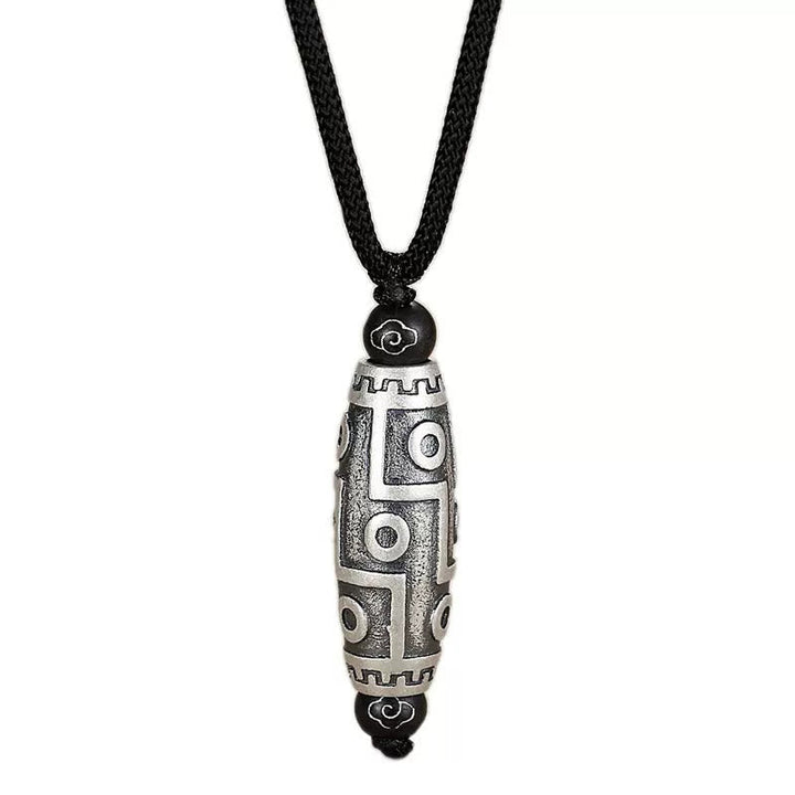 BWOOOH Tibet Nine-Eye Dzi Bead Pattern Copper Auspicious Clouds Wealth Necklace Pendant