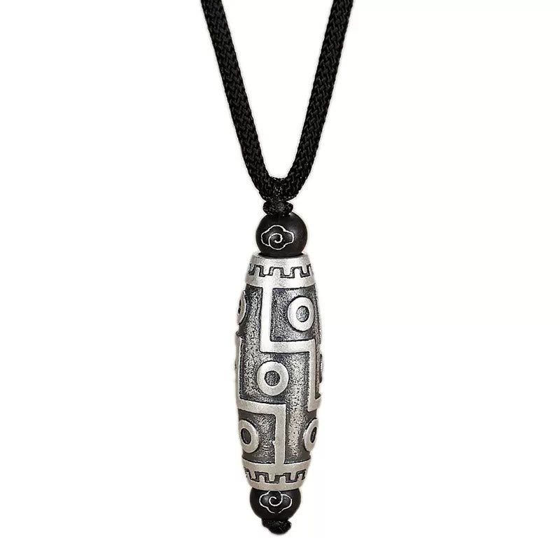 BWOOOH Tibet Nine-Eye Dzi Bead Pattern Copper Auspicious Clouds Wealth Necklace Pendant