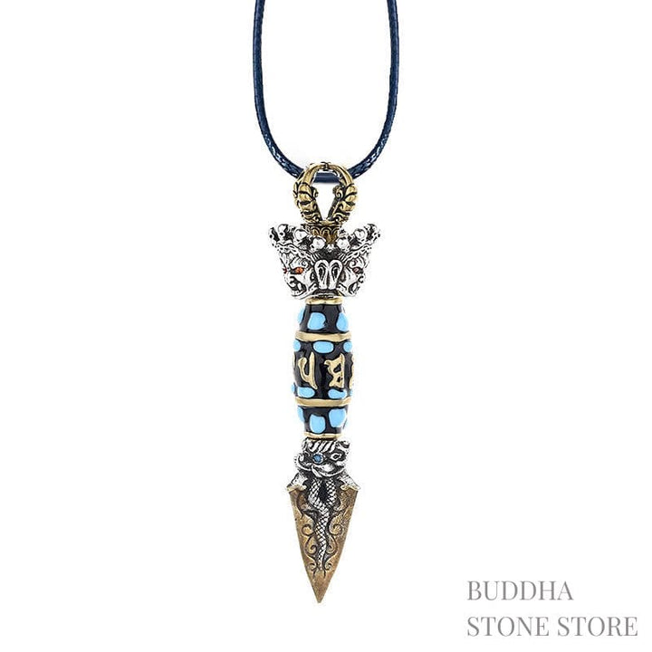 BWOOOH Tibet Om Mani Padme Hum Dzi Bead Dorje Vajra Pattern Wealth Rotatable Necklace Pendant