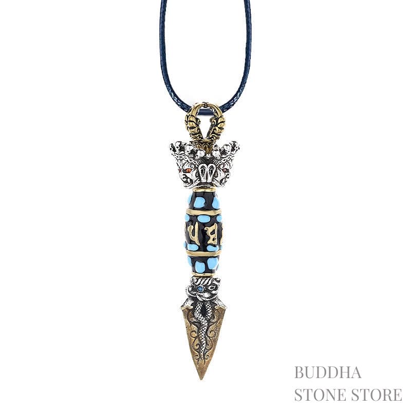 BWOOOH Tibet Om Mani Padme Hum Dzi Bead Dorje Vajra Pattern Wealth Rotatable Necklace Pendant