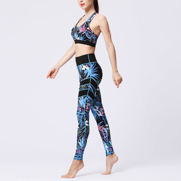 BWOOOH lotus print yoga leggings - 2Pcs Sunflower Flowers Leaves Print Top 