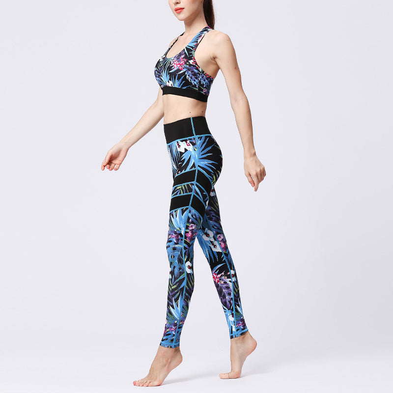 BWOOOH lotus print yoga leggings - 2Pcs Sunflower Flowers Leaves Print Top 