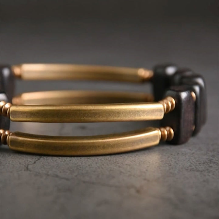 BWOOOH Tibetan Ebony Wood Brass Copper Balance Double Layer Bracelet