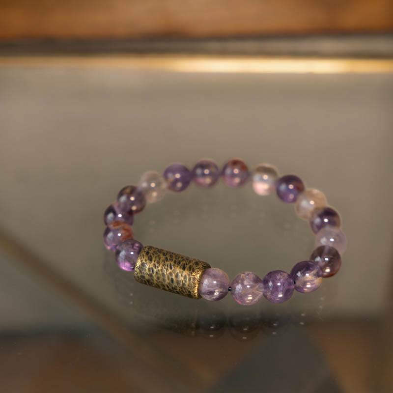 BWOOOH White Crystal Red Hematoid Quartz Gold Rutilated Quartz Purple Phantom Protection Bracelet