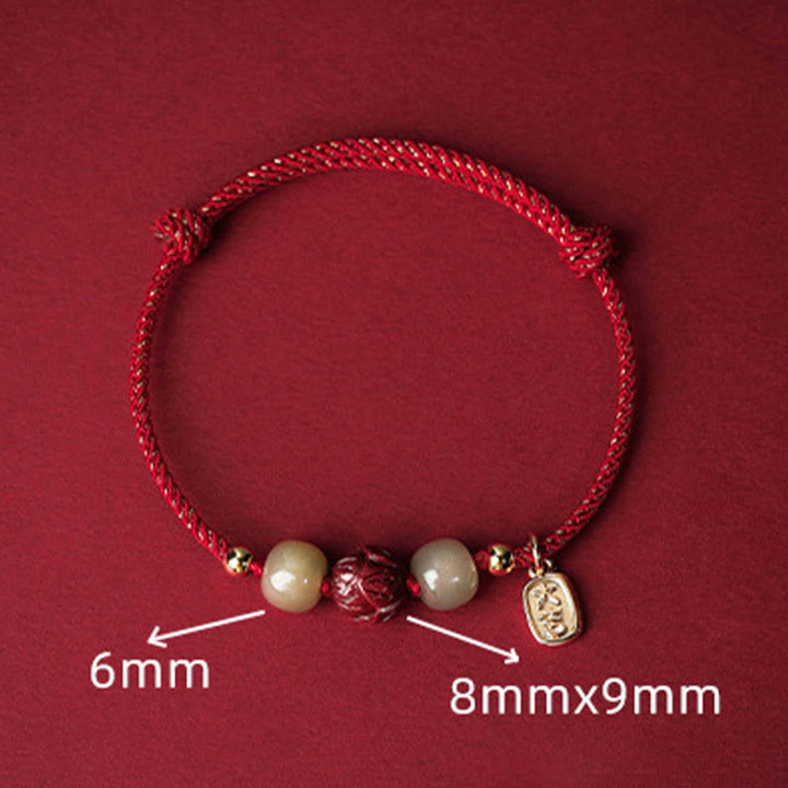 BWOOOH 14K Gold Plated Hetian Jade Cinnabar Lotus Luck Handcrafted Rope Bracelet  -  Gold Plated jade bracelet for spiritual...