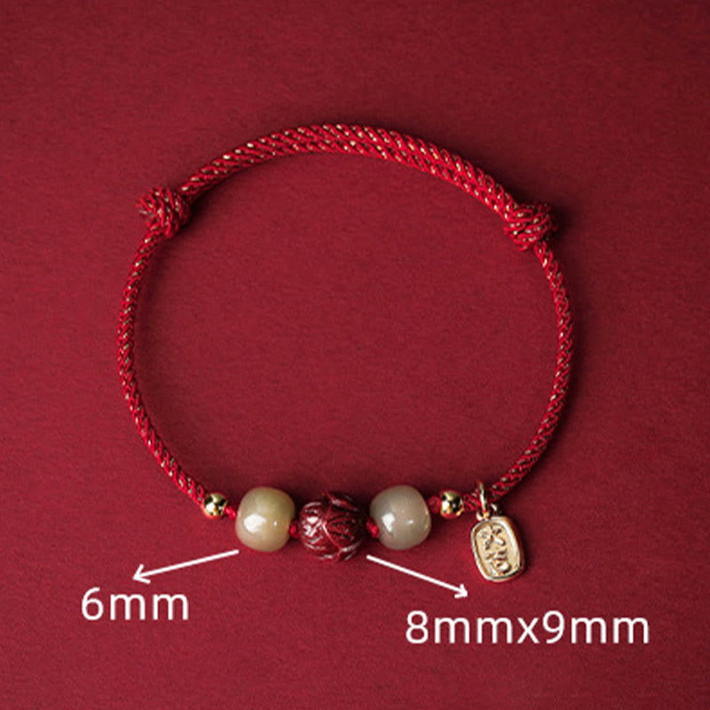 BWOOOH 14K Gold Plated Hetian Jade Cinnabar Lotus Luck Handcrafted Rope Bracelet  -  Gold Plated jade bracelet for spiritual...