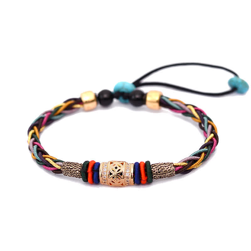 BWOOOH Tibetan Handmade Eight Thread Knot Copper Coin Luck Weave String Bracelet