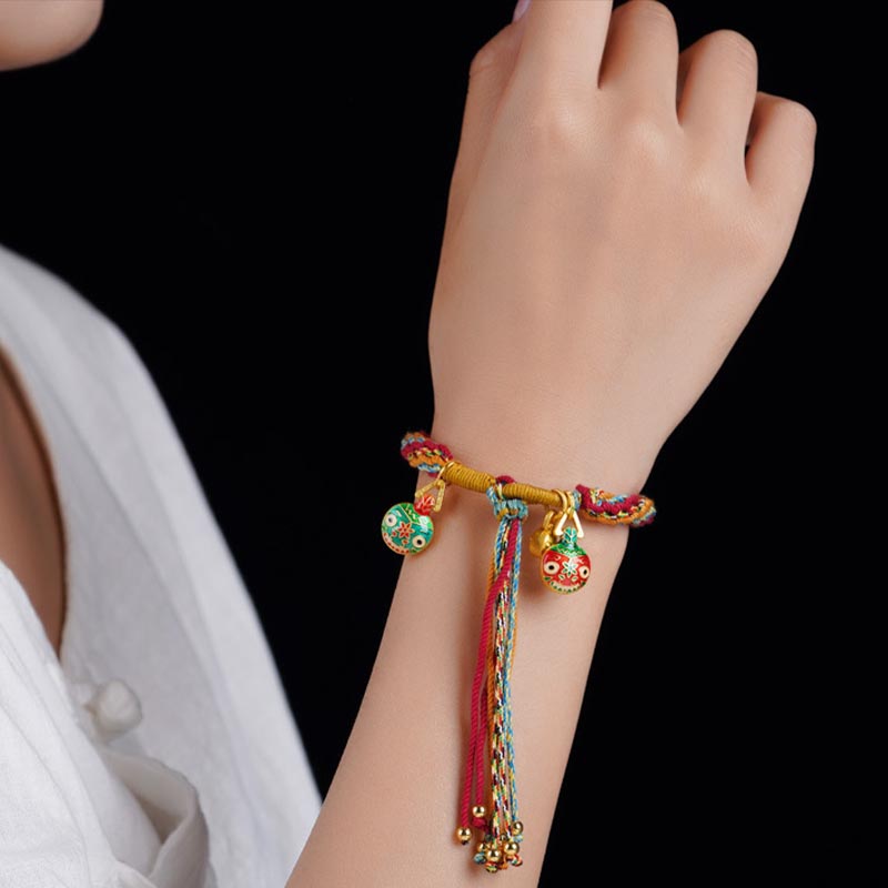 BWOOOH Gold Swallowing Beast Family Luck Reincarnation Knot Braid Colorful String Bracelet