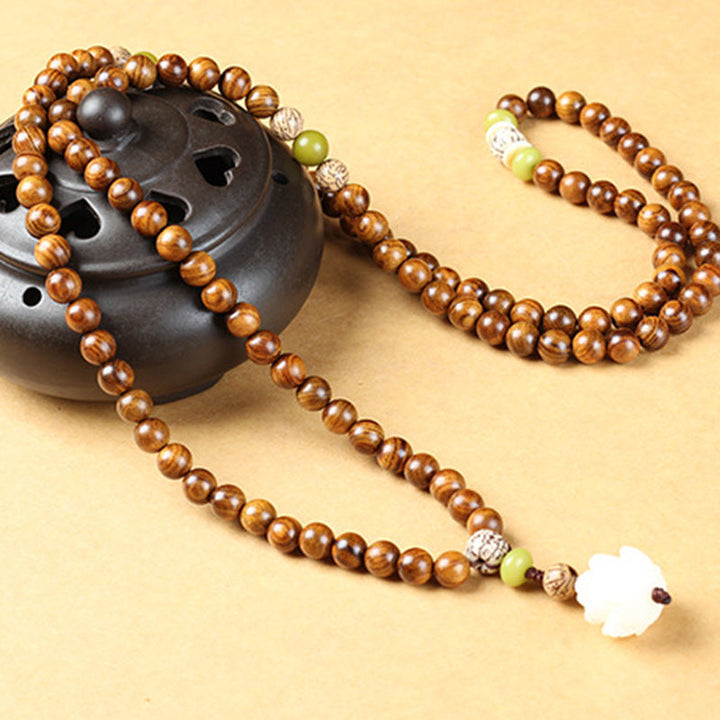 BWOOOH Tibetan Rosewood Lotus Mala Protection Calm Necklace Bracelet