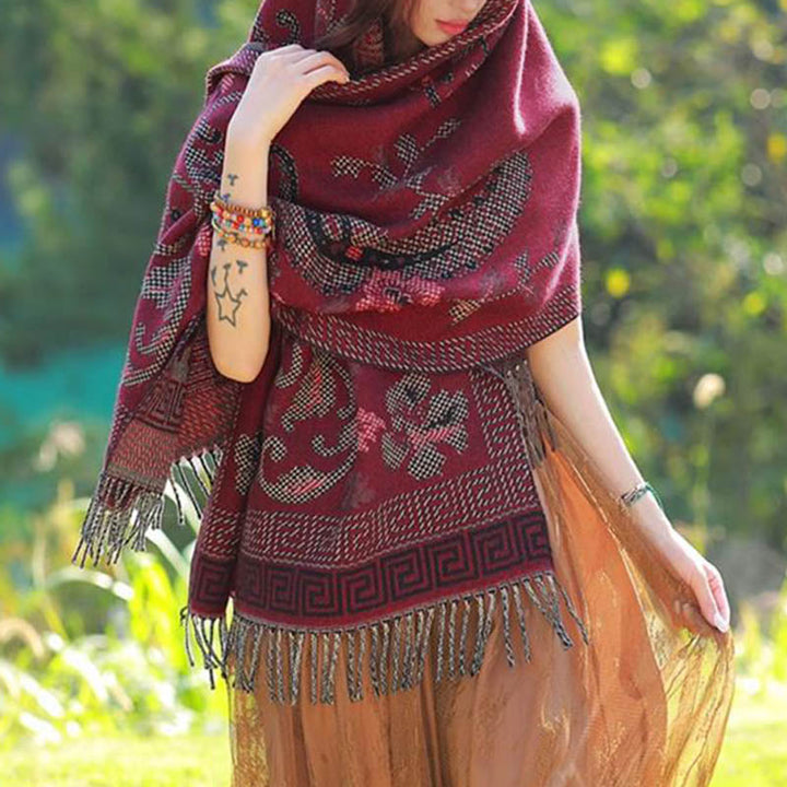BWOOOH Tibetan Flowers Leaves Pattern Design Shawl Cozy T