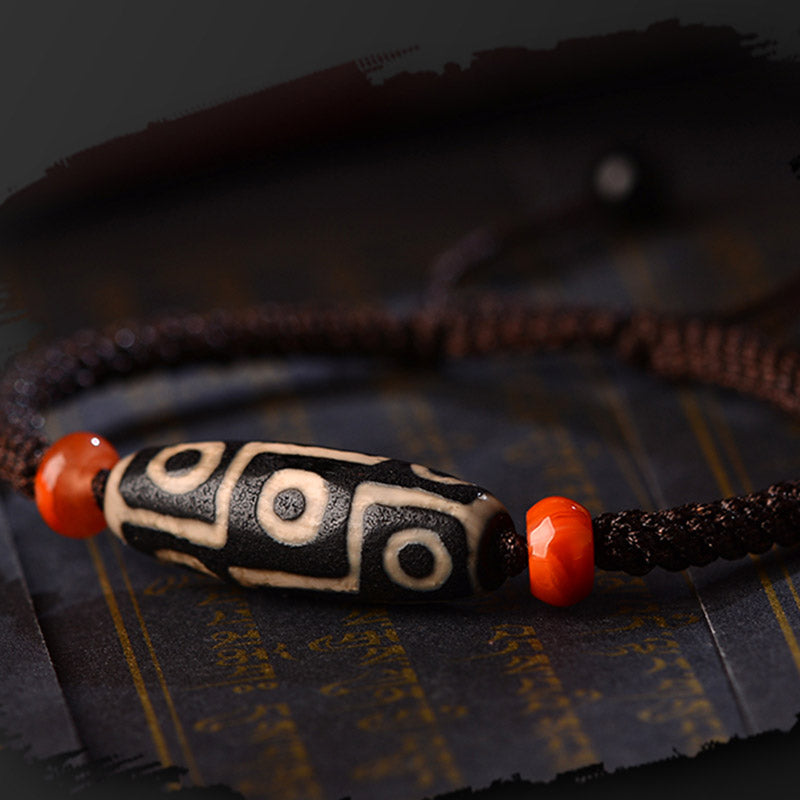 BWOOOH Tibetan Nine-Eye Dzi Bead Prosperity String Bracelet