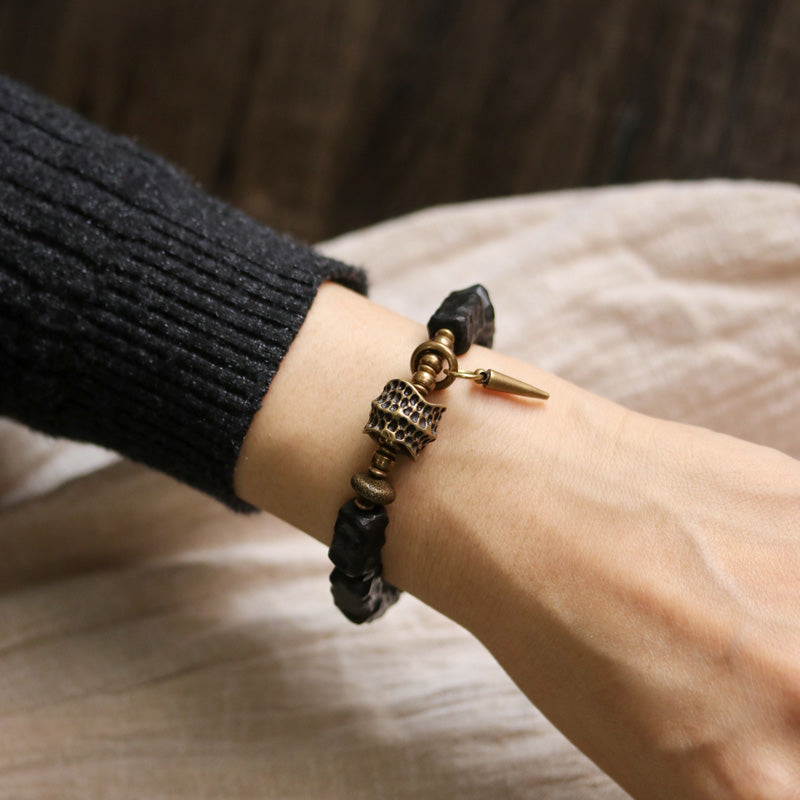 BWOOOH Ebony Wood Copper Balance Protection Couple Bracelet | natural stone spiritual bracelet for healing and mindful living