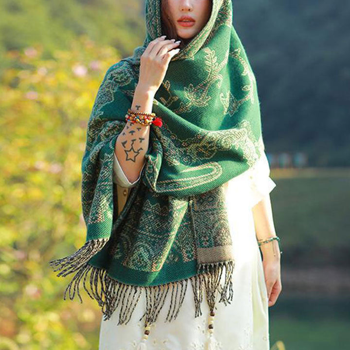 BWOOOH Vintage Tibetan Leaves Pattern Design Shawl Cozy T