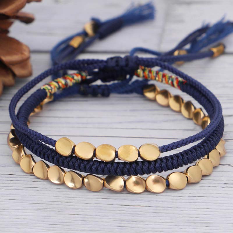 BWOOOH 3 PCS Tibetan Copper Beads Healing Protection Luck Bracelet Set