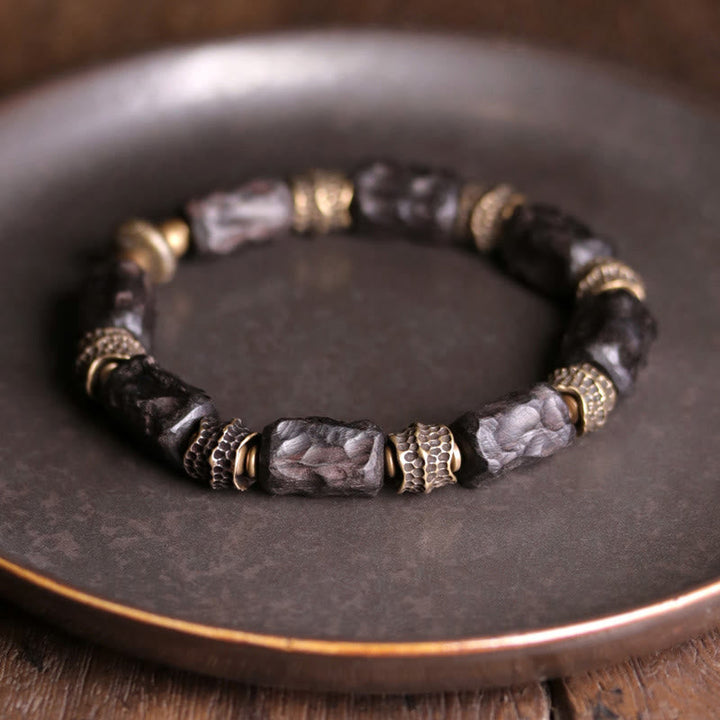 BWOOOH Tibetan Ebony Wood Copper Calm Peace Bracelet | natural stone spiritual bracelet for healing and mindful living