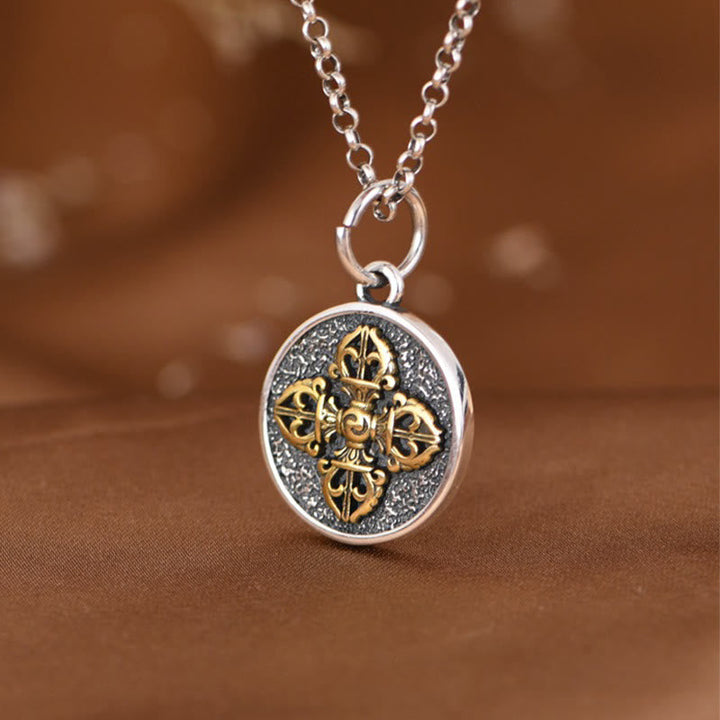 BWOOOH 925 Sterling Silver Double Dorje Vajra Blessing Necklace Pendant