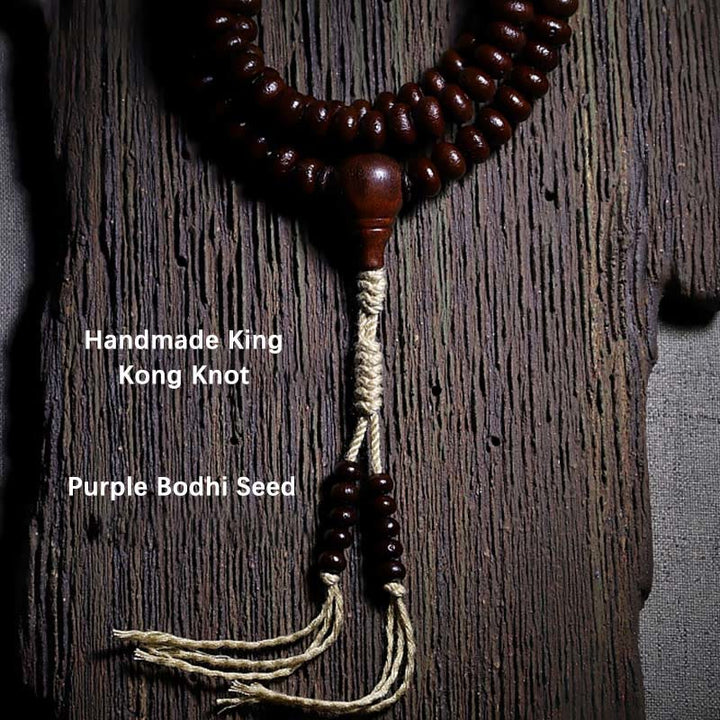 BWOOOH Natural Tibet 108 Mala Beads Purple Bodhi Seed Three-eyed Dzi Bead Copper Dorje Harmony Bracelet