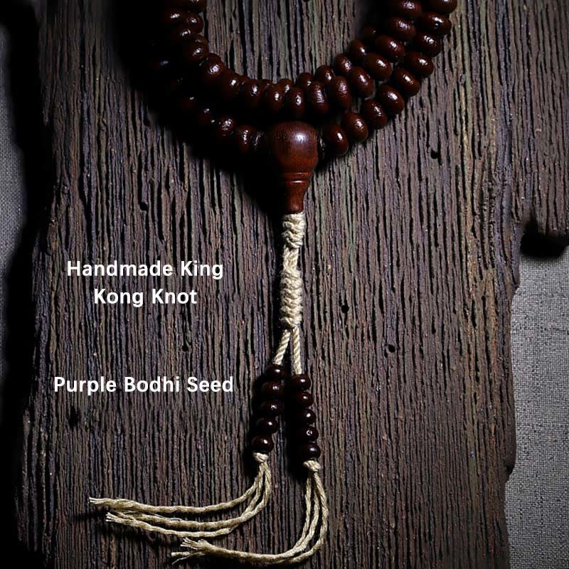 BWOOOH Natural Tibet 108 Mala Beads Purple Bodhi Seed Three-eyed Dzi Bead Copper Dorje Harmony Bracelet