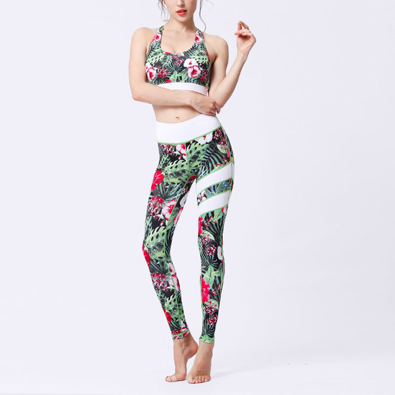 BWOOOH lotus print yoga leggings - 2Pcs Sunflower Flowers Leaves Print Top 