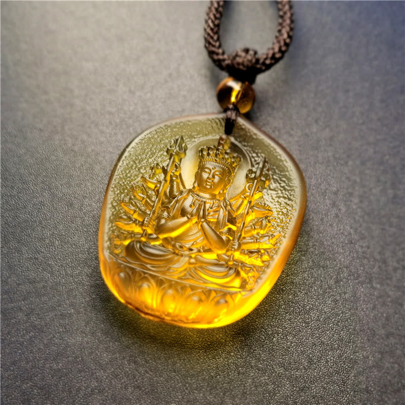 BWOOOH Chinese Zodiac Natal Buddha Blessing Liuli Crystal Compassion Necklace Pendant