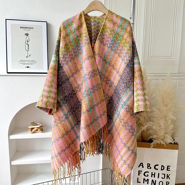 BWOOOH Tibetan Shawl Colorful Wavy Striped Shapes Tassels