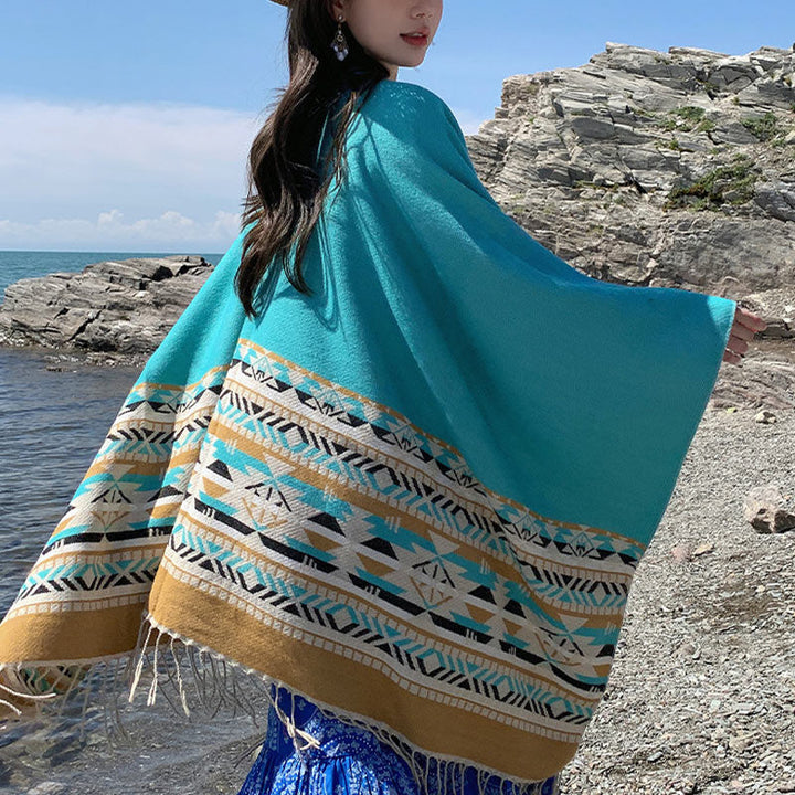 BWOOOH Tibetan Shawl Colorful Geometry Winter Cozy Travel