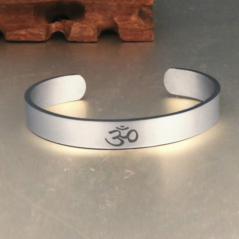 BWOOOH Tibetan OM Symbol Mindfulness Cuff Bracelet Bangle | natural stone spiritual bracelet for healing and mindful living