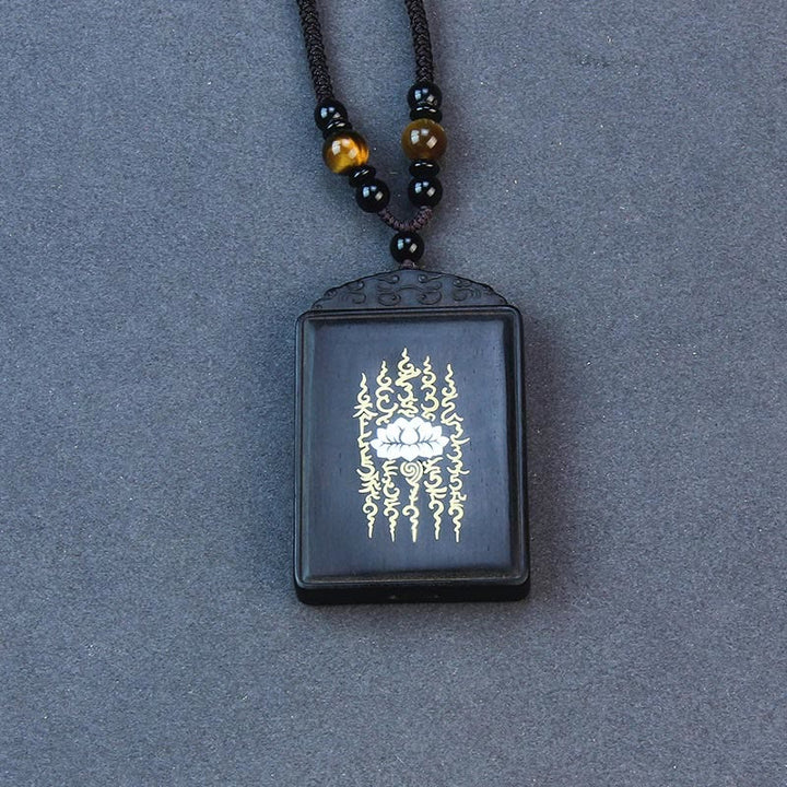 BWOOOH 999 Sterling Silver Ebony Wood Lotus Inlaid Calm Necklace Pendant