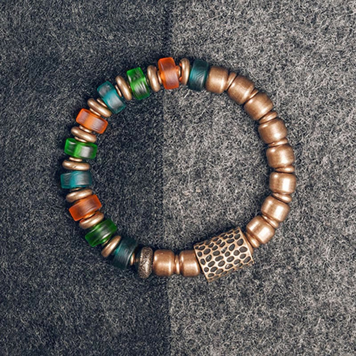 BWOOOH Tibetan Colorful Glass Beads Copper Wealth Bracelet