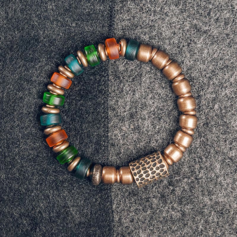 BWOOOH Tibetan Colorful Glass Beads Copper Wealth Bracelet