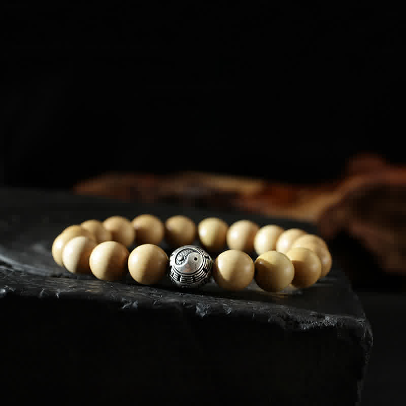 BWOOOH Tibet Peach Wood Lotus Cinnabar Bagua Yin Yang Luck Wealth Bracelet