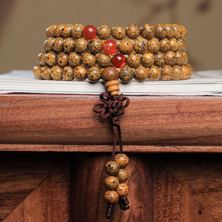 BWOOOH 108 Mala Beads Bodhi Seed Red Agate Auspiciousness Bracelet