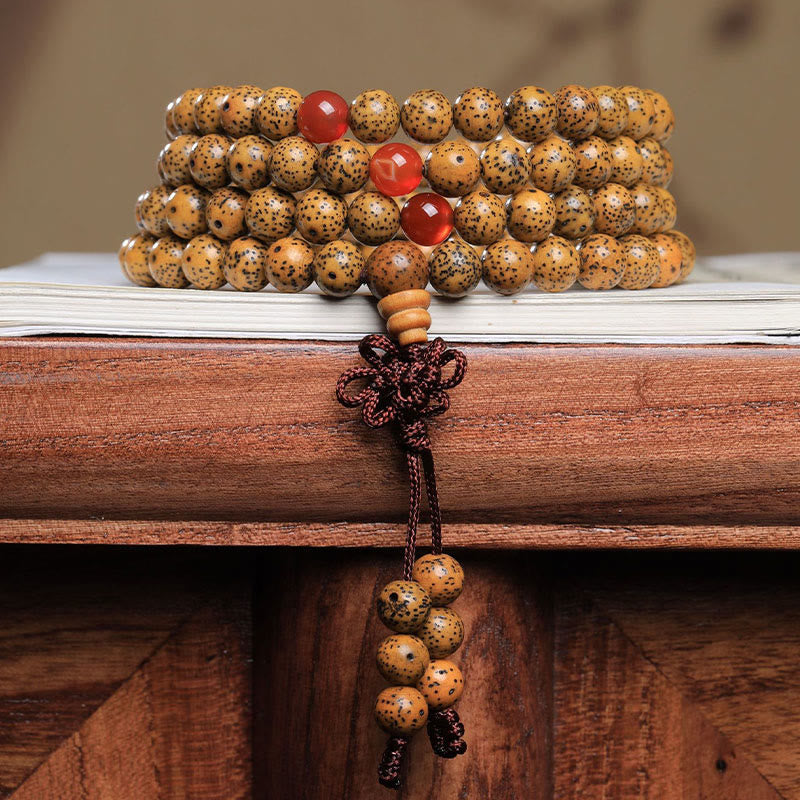 BWOOOH 108 Mala Beads Bodhi Seed Red Agate Auspiciousness Bracelet
