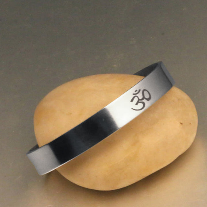 BWOOOH Tibetan OM Symbol Mindfulness Cuff Bracelet Bangle | natural stone spiritual bracelet for healing and mindful living