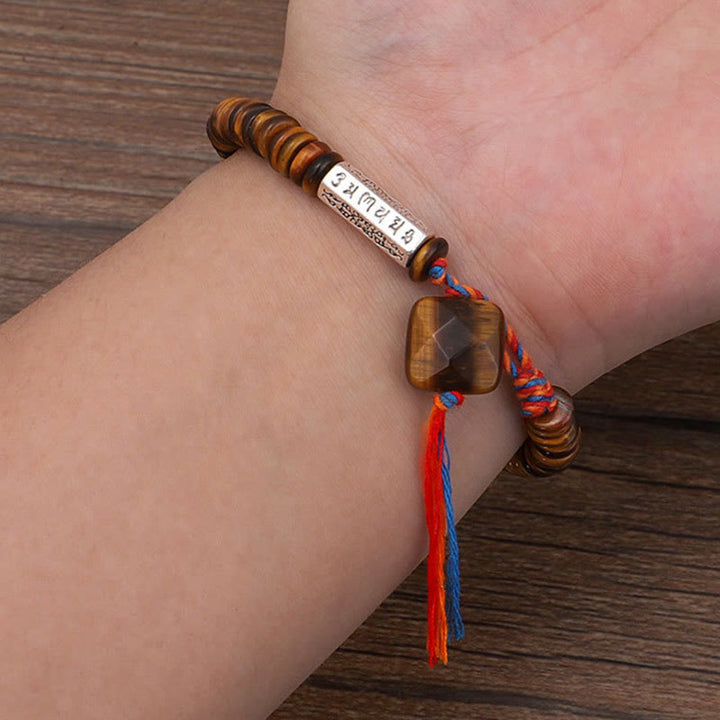 BWOOOH Tibetan Tiger Eye Om Mani Padme Hum Protection Power Bracelet