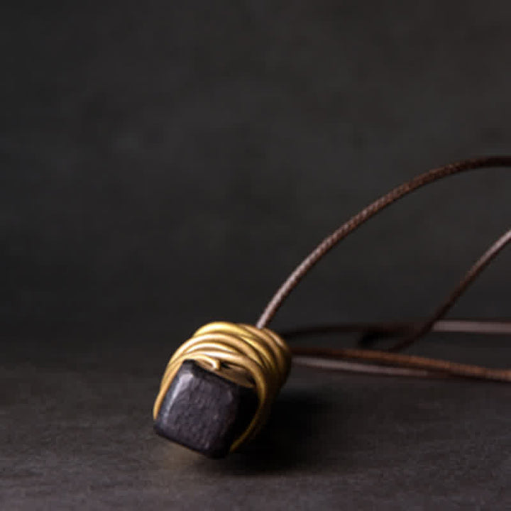 BWOOOH Tibet Ebony Wood Brass Balance Peace Necklace Pendant