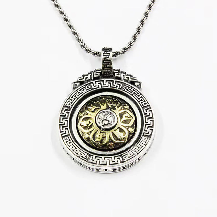 BWOOOH Tibetan Om Mani Padme Hum Double Dorje Vajra Rotatable Purity Peace Necklace Pendant