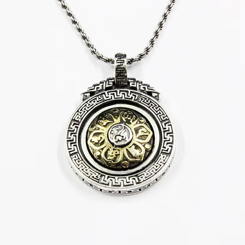 BWOOOH Tibetan Om Mani Padme Hum Double Dorje Vajra Rotatable Purity Peace Necklace Pendant