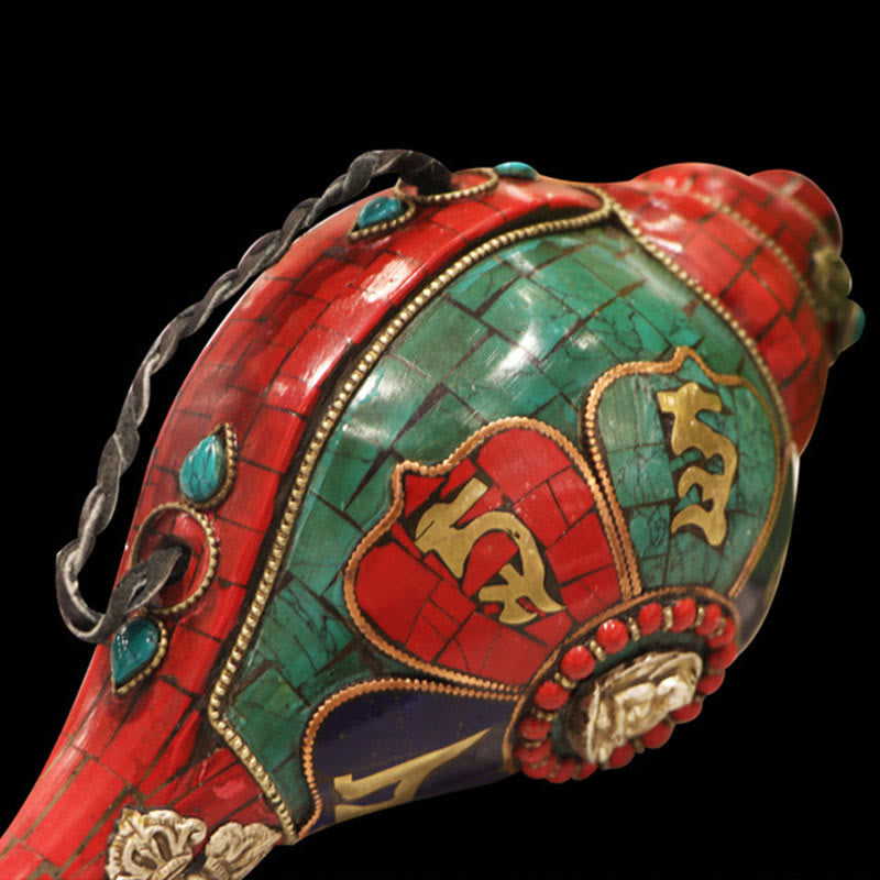 BWOOOH Tibetan Handmade Shankha Om Mani Padme Hum Buddha Conch Shell Lucky Decoration | Shell spiritual home decor