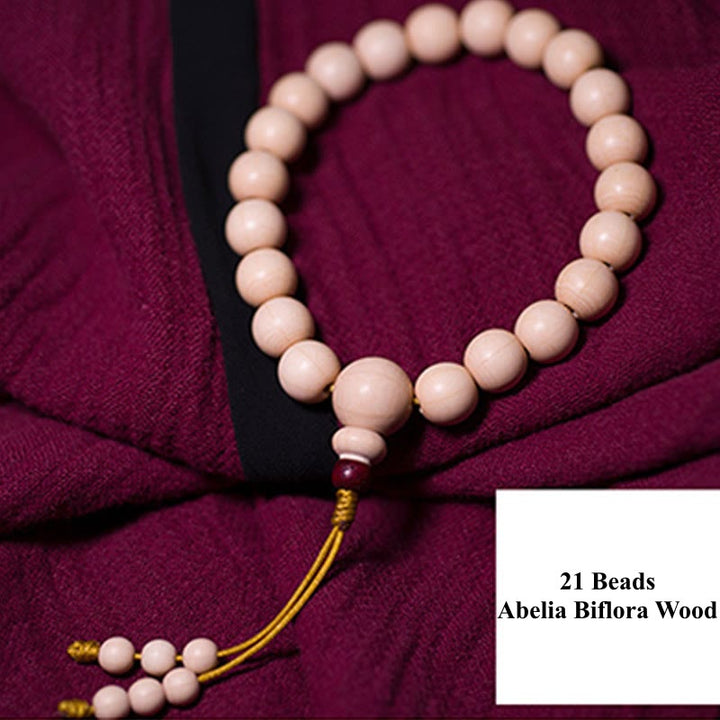 BWOOOH Natural Abelia Biflora Wood Blessing Wrist Mala