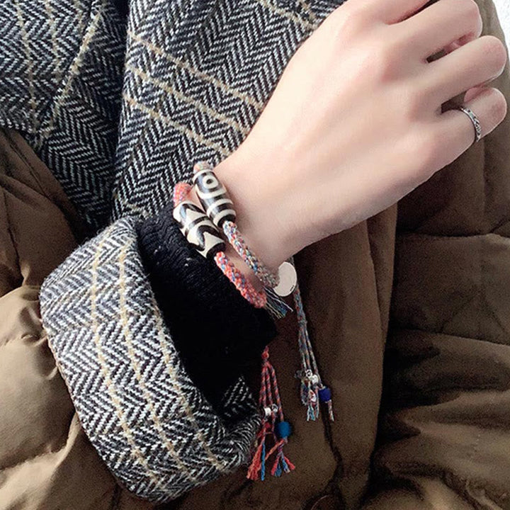 BWOOOH Tibetan 925 Sterling Silver Om Mani Padme Hum Handmade Dzi Bead Protection Braid Bracelet
