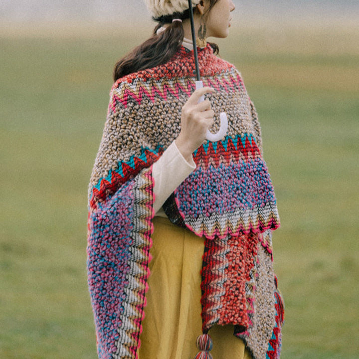 BWOOOH Tibetan Shawl Warm Cloak Tibetan Tassel Scarf