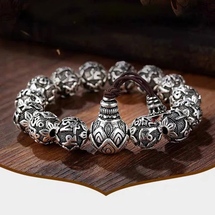 BWOOOH Tibetan Om Mani Padme Hum Carved Alloy Beads Amulet Bracelet