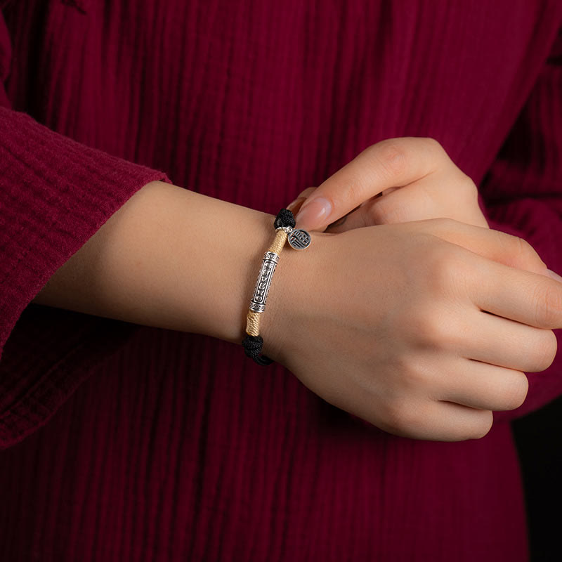 BWOOOH 999 Sterling Silver Tibet Handmade Om Mani Padme Hum Fu Character TopRank Character Luck Braided Bracelet
