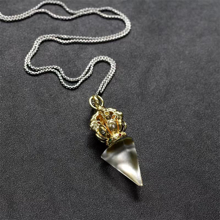 BWOOOH Tibetan Dorje Vajra 4 Prong Lotus Liuli Crystal Strength Necklace Pendant