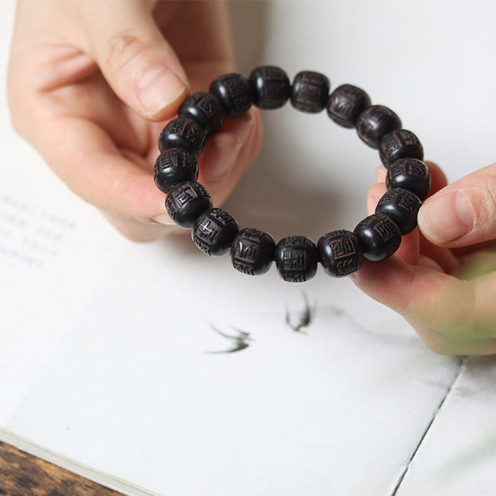 BWOOOH Tibet Ebony Wood Om Mani Padme Hum Engraved Balance Bracelet
